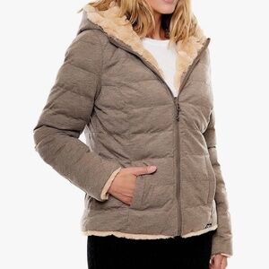 Be Boundless Women’s Water Resistant Faux Fur Jacket Knit Reversible Medium